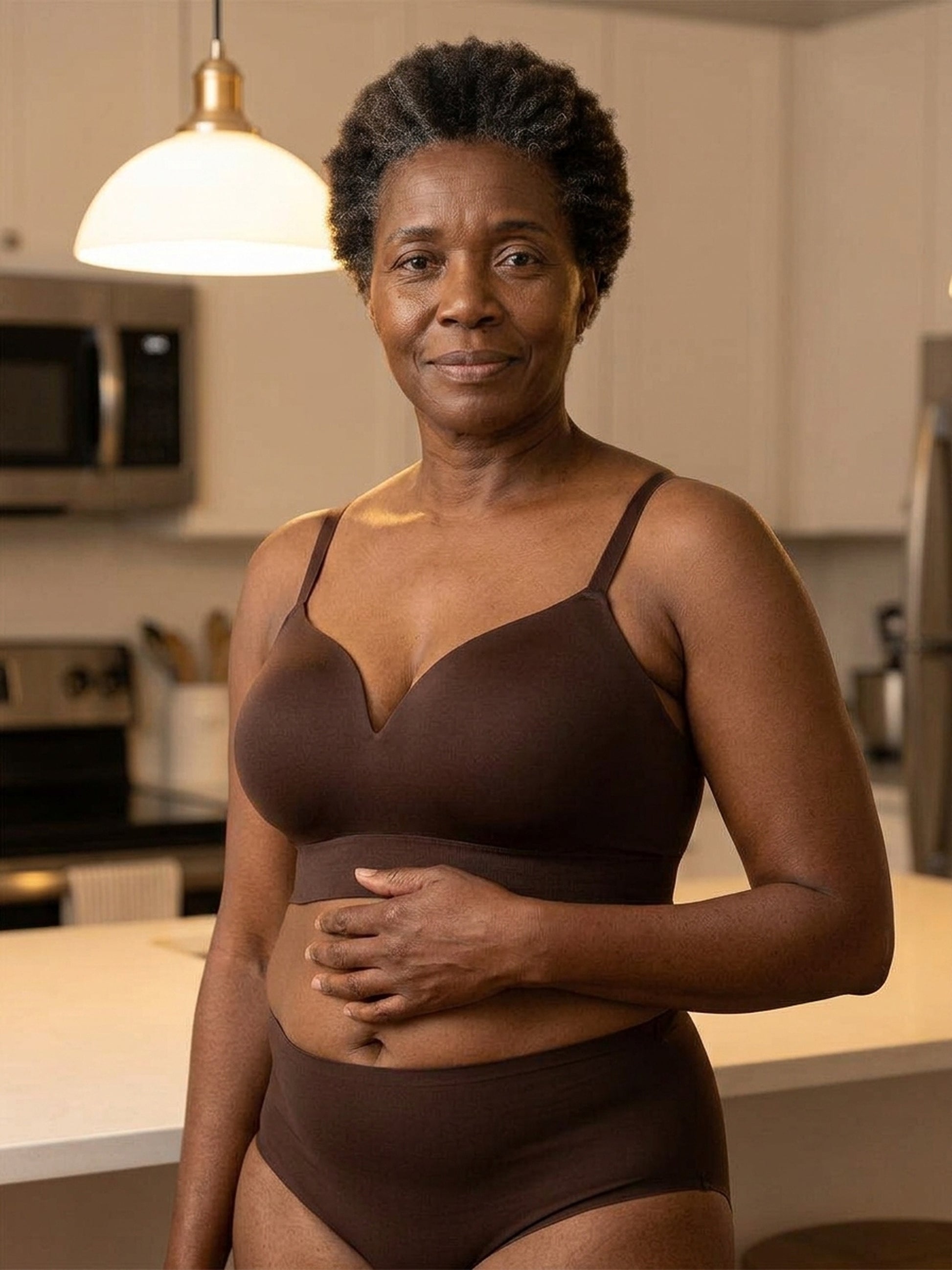Chocolate bra worn in the evening, band still lying flat