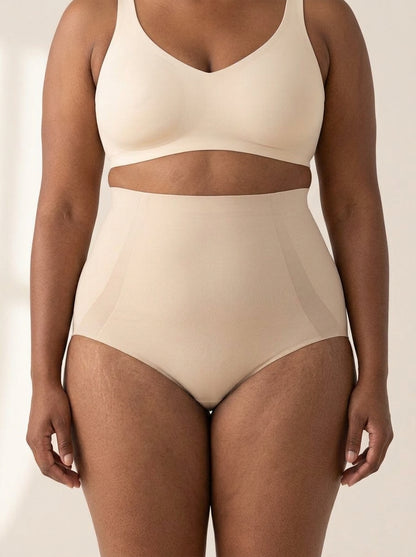 Snug high-waisted shaper panty in chai, front view